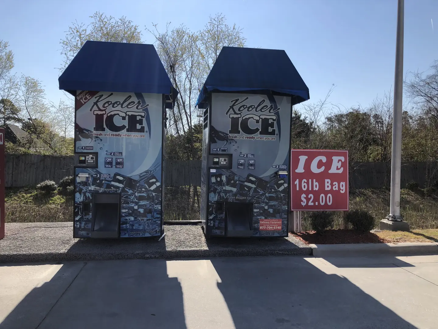 Ice vending machines in sunlight